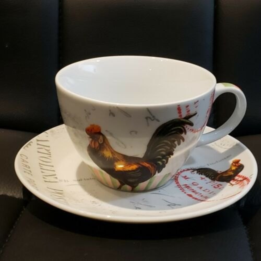 PPD Paper Product Design Porcelain Rooster Coffee Mug Saucer by Paula Sc…